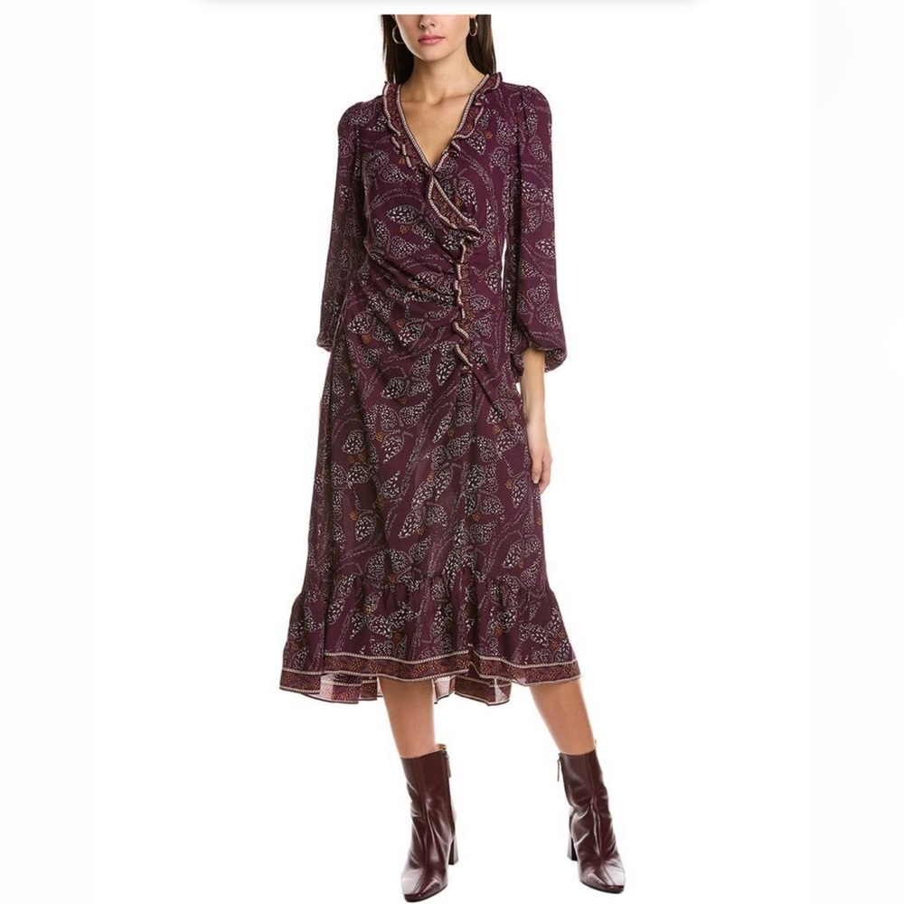 Max Studio | Ruched Puff Sleeve Midi Dress Auberguine
